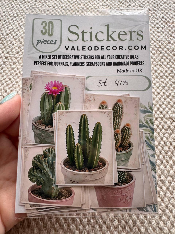 Set of 30 Cactus Stickers Set, Succulent Die Cuts, Botanical Journal Stickers, Plant Lover Scrapbook Pack, Vintage Cactus Ephemera