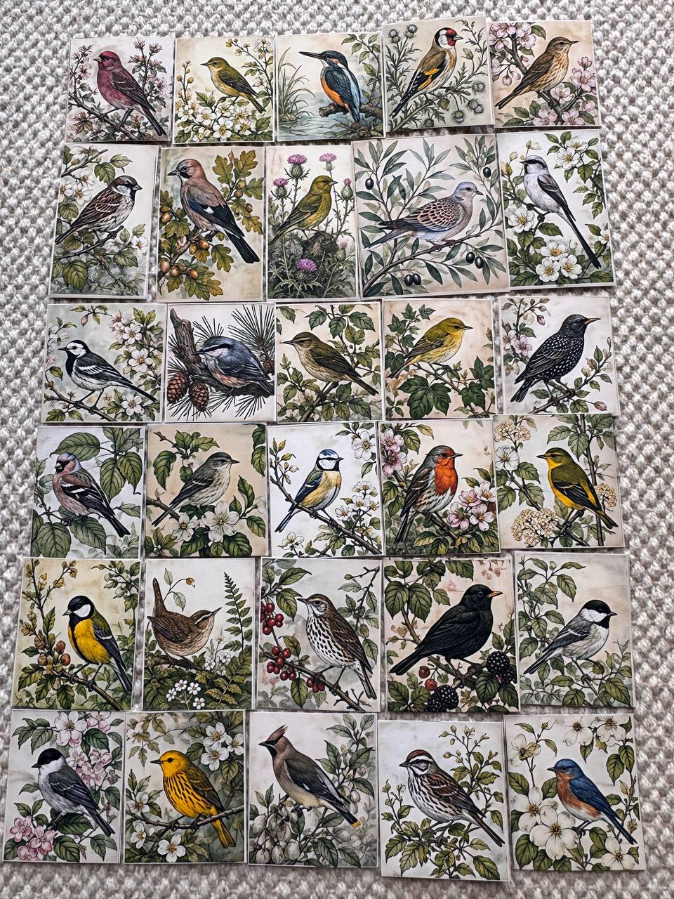 Set of 30 Vintage Bird Stickers Set, Botanical Bird Die Cuts, Cottagecore Scrapbook Stickers, Nature Journal Ephemera, Woodland Birds Pack