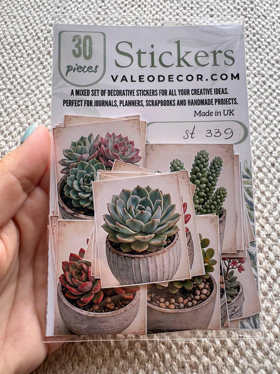 Set of 30 Succulent Stickers Set, Cactus & Succulent Die Cuts, Botanical Planner, Plant Lover Scrapbook Ephemera, Cottagecore Journal Pack