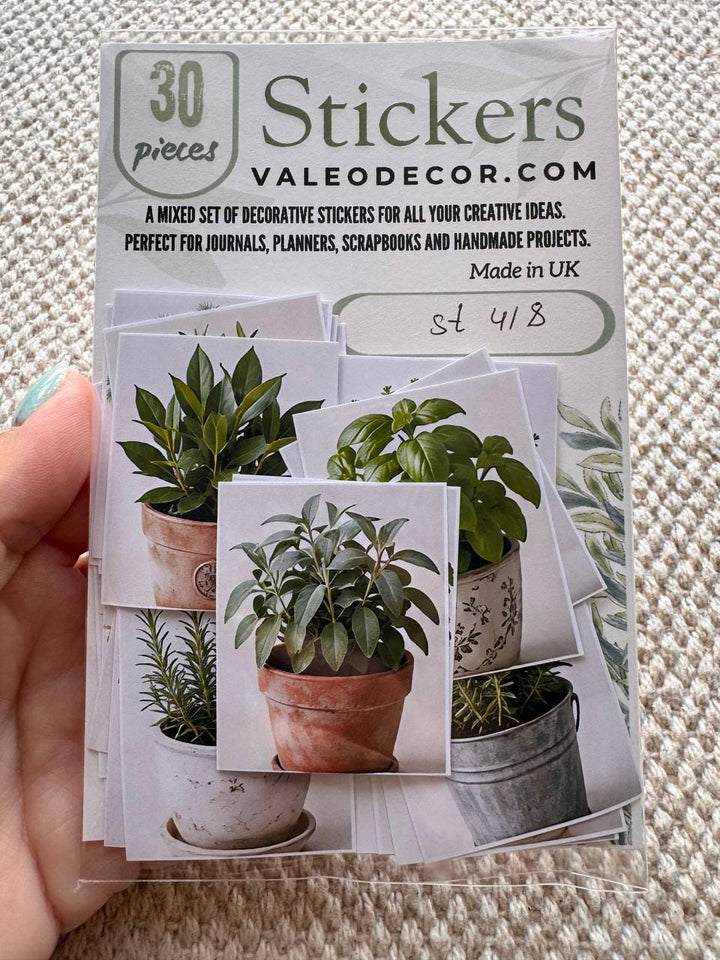 Set of 30 Herb Garden Stickers Set, Botanical Plant Die Cuts, Kitchen Herbs, Cottagecore Scrapbook Ephemera, Planner Journal Sticker Pack