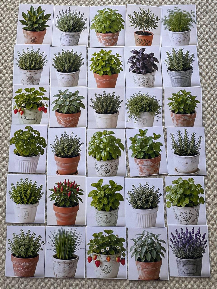 Set of 30 Herb Garden Stickers Set, Botanical Plant Die Cuts, Kitchen Herbs, Cottagecore Scrapbook Ephemera, Planner Journal Sticker Pack