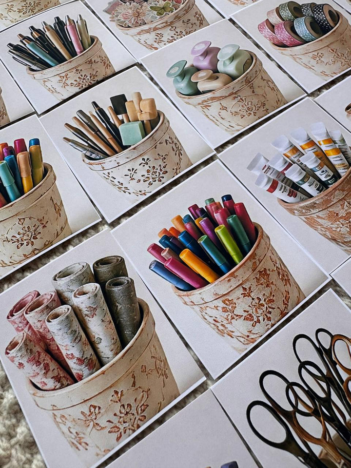 Set of 30 Craft Supply Stickers Set, Creative Tools Die Cuts, Art Studio Stickers, Scrapbook Craft Ephemera, Journal Planner Sticker Pack