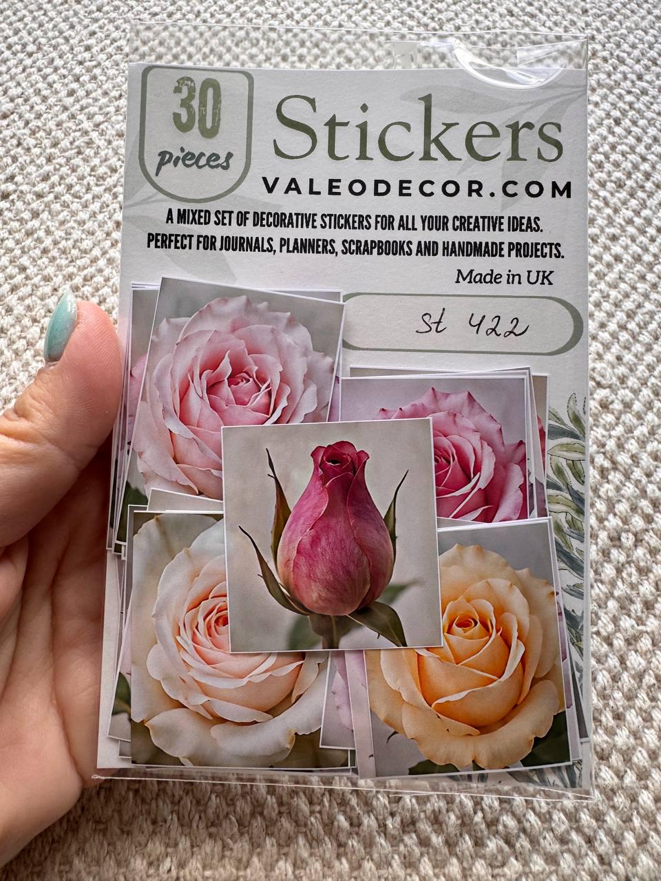 Set of 30 Rose Stickers Set, Pink Rose Die Cuts, Floral Journal Stickers, Vintage Rose Ephemera, Scrapbook Planner Stickers Pack