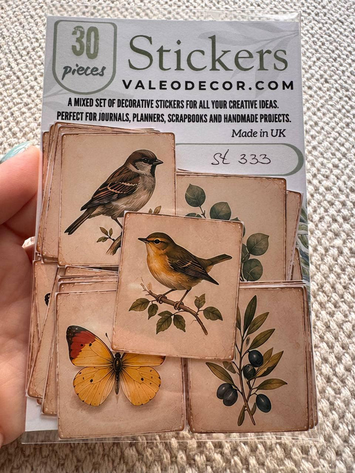 Set of 30 Vintage Nature Stickers Set, Botanical Ephemera Pack, Bird & Butterfly , Cottagecore Journal Stickers, Junk Journal Die Cuts