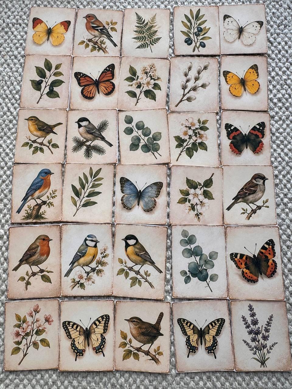 Set of 30 Vintage Nature Stickers Set, Botanical Ephemera Pack, Bird & Butterfly , Cottagecore Journal Stickers, Junk Journal Die Cuts