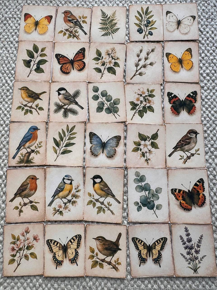 Set of 30 Vintage Nature Stickers Set, Botanical Ephemera Pack, Bird & Butterfly , Cottagecore Journal Stickers, Junk Journal Die Cuts