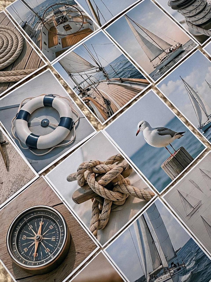 Set of 30 Nautical Sailing Stickers Set, Coastal Scrapbook Stickers, Sailboat Journal Ephemera, Ocean Aesthetic, Sea Life Scrapbooking