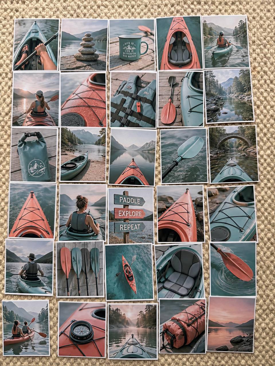 Set of 30 Kayak Adventure Stickers Set, Canoe Scrapbook Stickers, Outdoor Nature Journal, Lake Adventure Ephemera, Paddle Sports Stickers