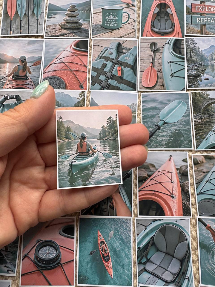 Set of 30 Kayak Adventure Stickers Set, Canoe Scrapbook Stickers, Outdoor Nature Journal, Lake Adventure Ephemera, Paddle Sports Stickers