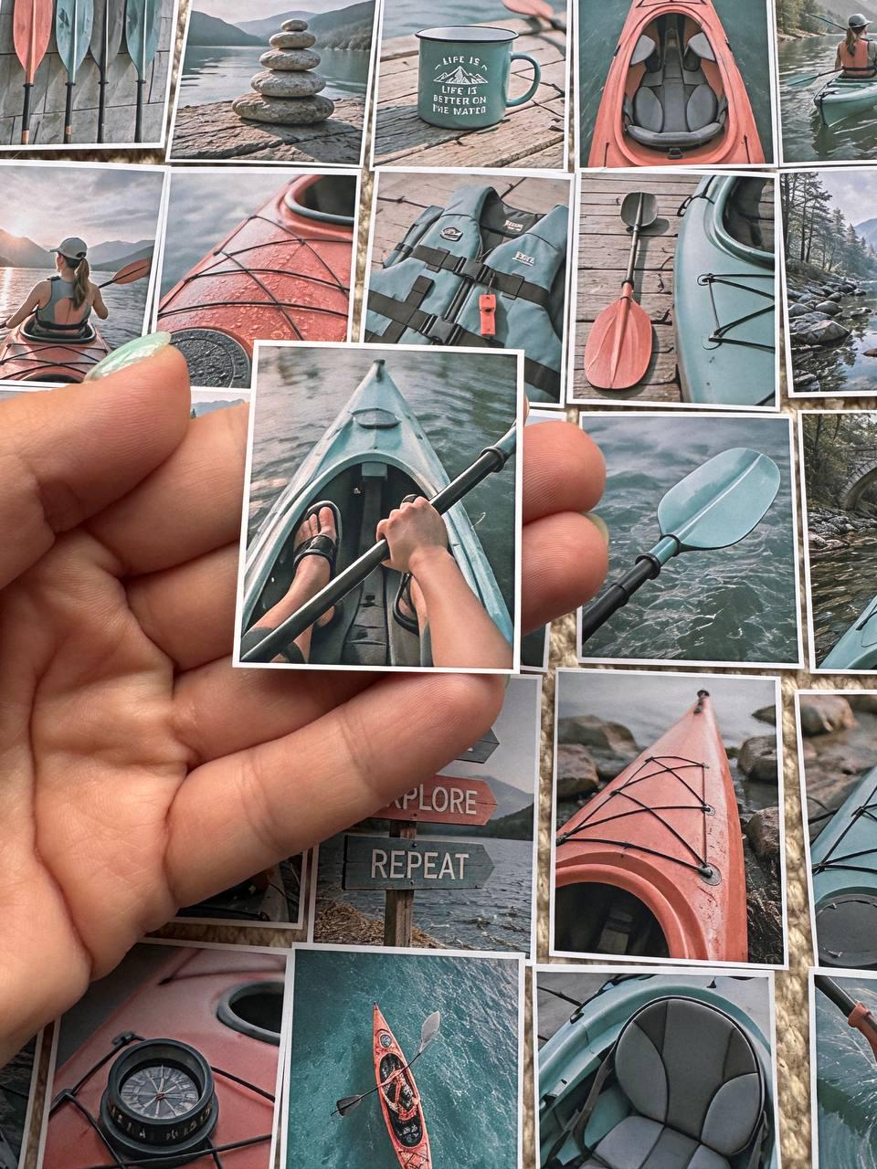 Set of 30 Kayak Adventure Stickers Set, Canoe Scrapbook Stickers, Outdoor Nature Journal, Lake Adventure Ephemera, Paddle Sports Stickers