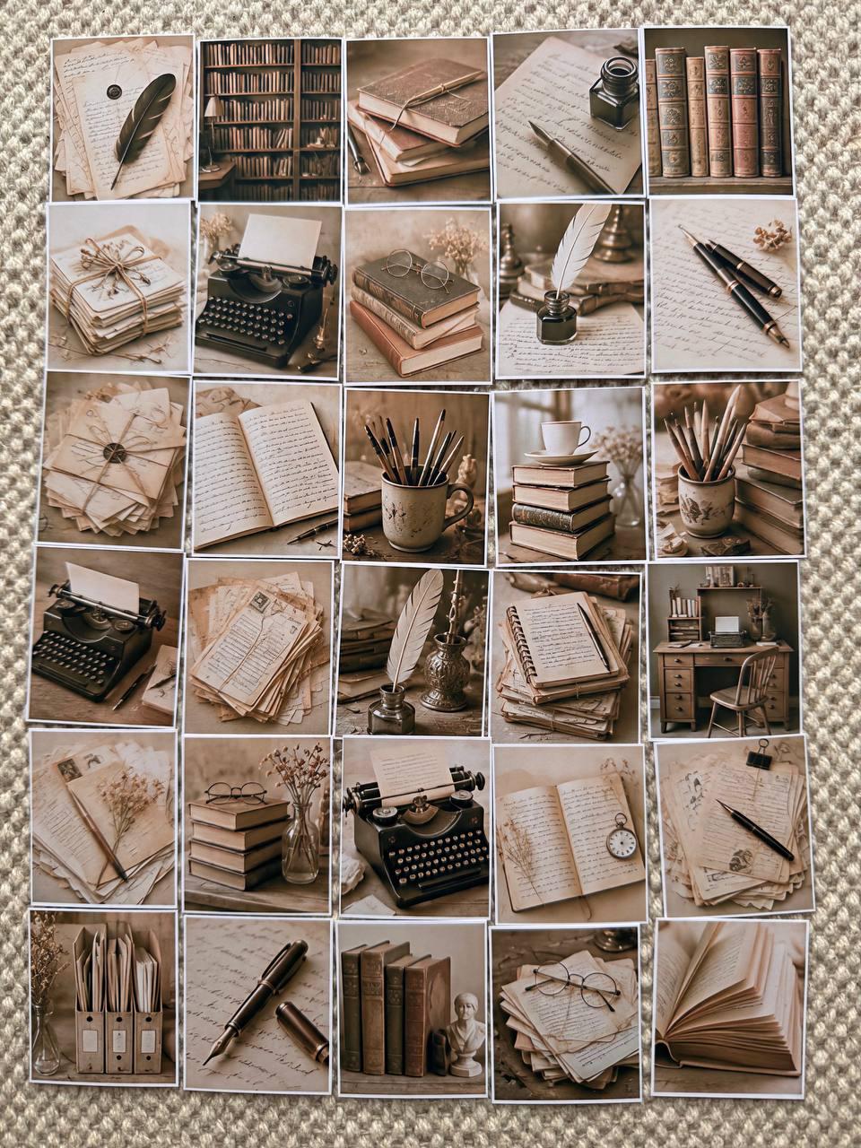 Set of 30 Vintage Writing Stickers Set, Dark Academia Scrapbook Stickers, Antique Books Journal Stickers, Junk Journal Ephemera