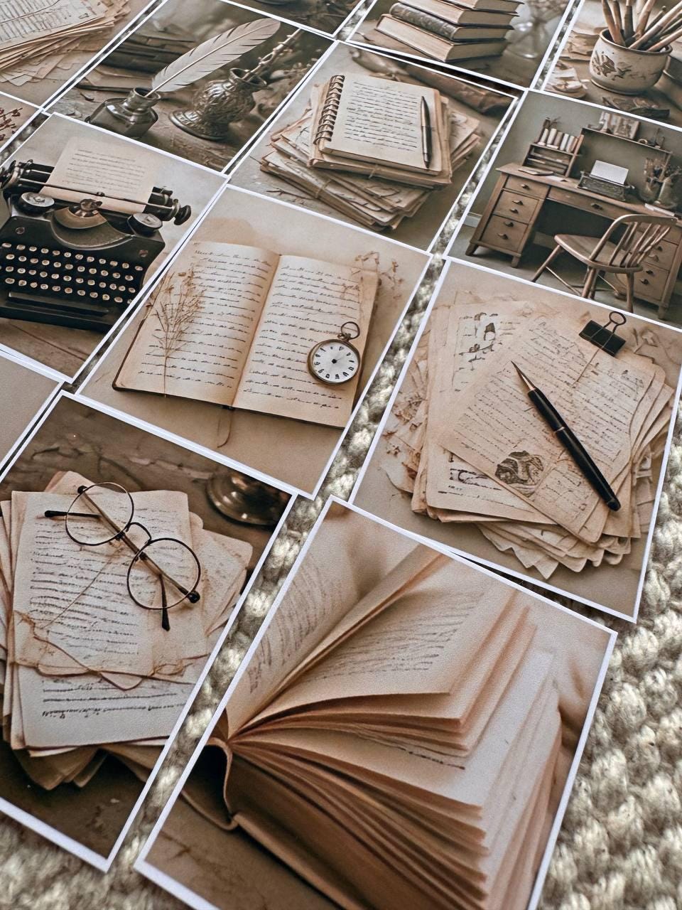 Set of 30 Vintage Writing Stickers Set, Dark Academia Scrapbook Stickers, Antique Books Journal Stickers, Junk Journal Ephemera