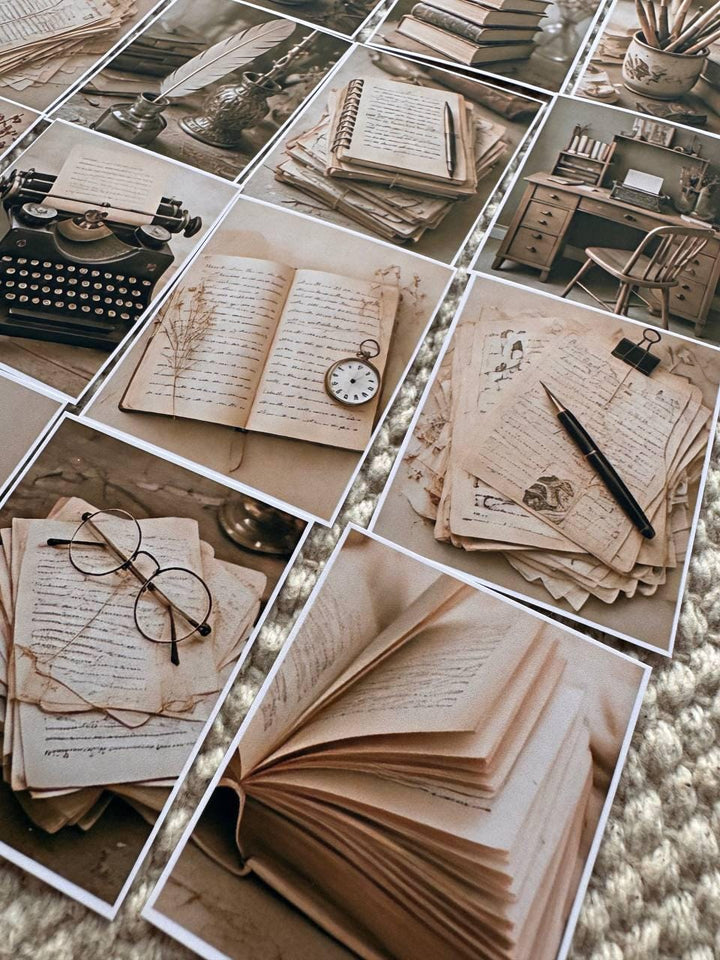 Set of 30 Vintage Writing Stickers Set, Dark Academia Scrapbook Stickers, Antique Books Journal Stickers, Junk Journal Ephemera