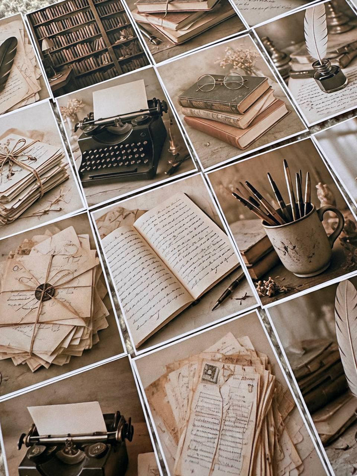 Vintage Writing Stickers, Dark Academia Journal Ephemera, Antique Books Stationery Set