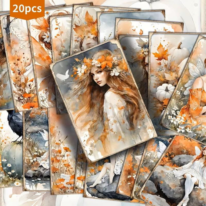 Set of 20 Autumn Fairy Journaling Cards Set, Cottagecore Ephemera Cards, Vintage Fall, Whimsical Fairy Scrapbook Pack, Junk Journal Supplies