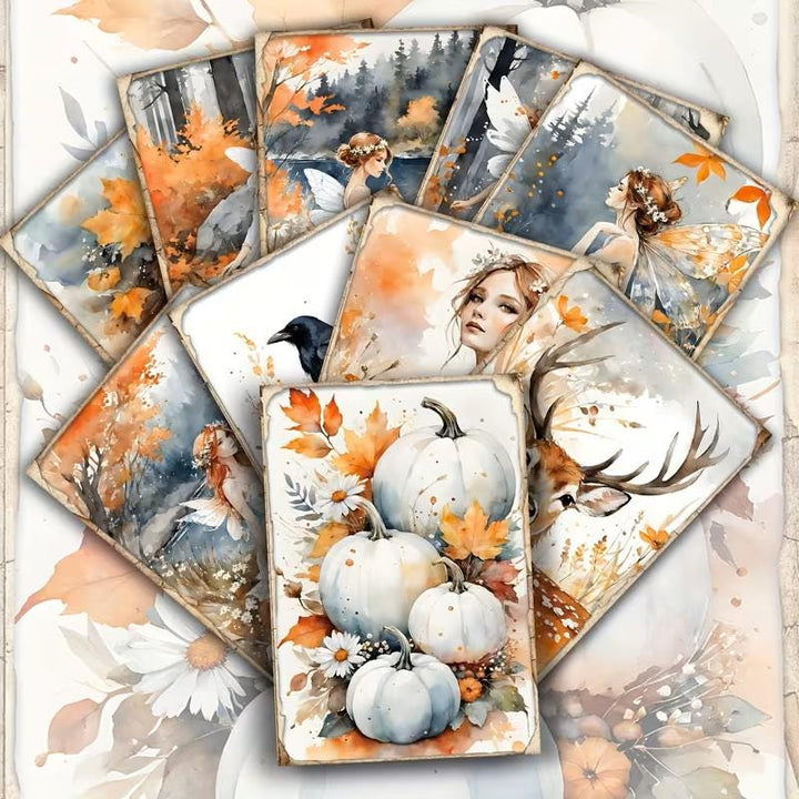 Set of 20 Autumn Fairy Journaling Cards Set, Cottagecore Ephemera Cards, Vintage Fall, Whimsical Fairy Scrapbook Pack, Junk Journal Supplies