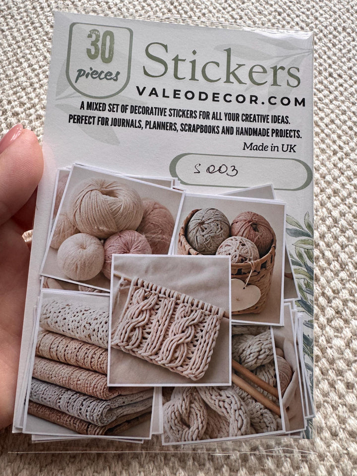 Set of 30 Crochet Stickers Set, Knitting Scrapbook Stickers, Yarn Lover Die Cuts, Neutral Craft Stickers, Cozy Journal Ephemera Pack
