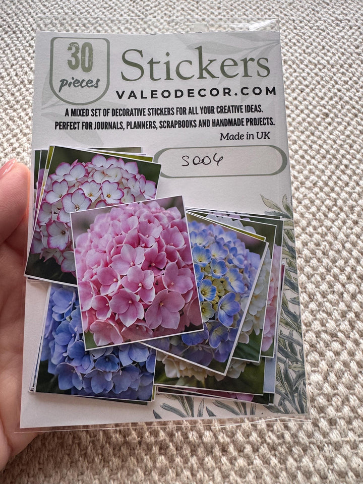 Set of 30 Hydrangea Stickers Set, Floral Die Cuts, Botanical Flower Stickers, Pink Blue Hydrangea Ephemera, Junk Journal Scrapbook Pack