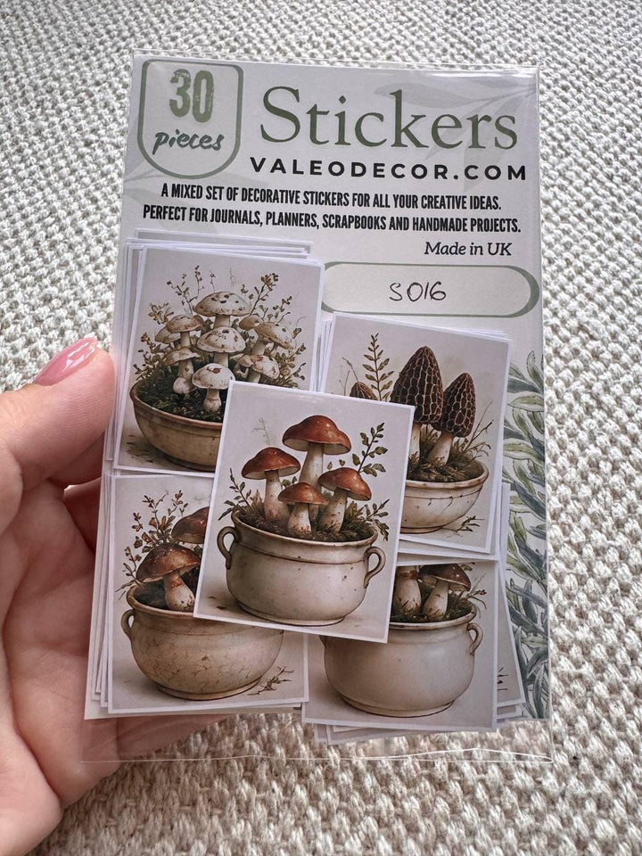 Set of 30 Vintage Mushroom Stickers Set, Cottagecore Scrapbook Stickers, Forest Mushroom Planner Stickers, Botanical Journal,Autumn Ephemera