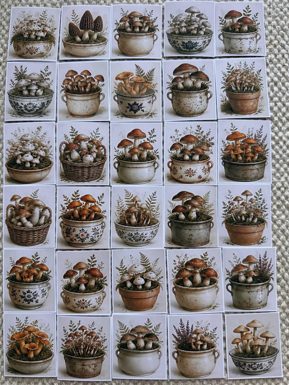 Set of 30 Vintage Mushroom Stickers Set, Cottagecore Scrapbook Stickers, Forest Mushroom Planner Stickers, Botanical Journal,Autumn Ephemera