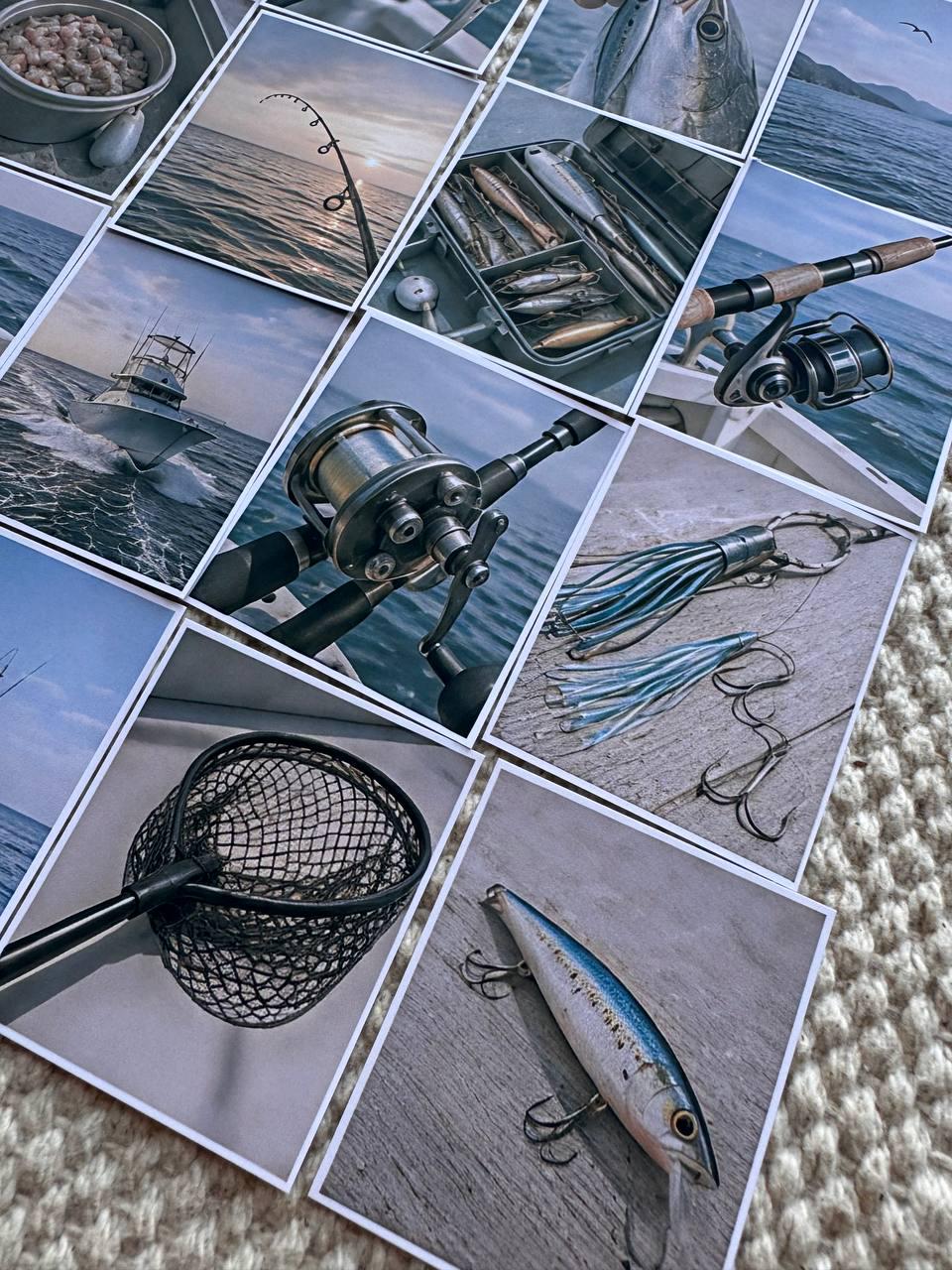 Set of 30 Fishing Stickers Set, Vintage Fishing Scrapbook Stickers, Angler Journal Stickers, Nautical Planner, Ocean Fishing Ephemera Pack