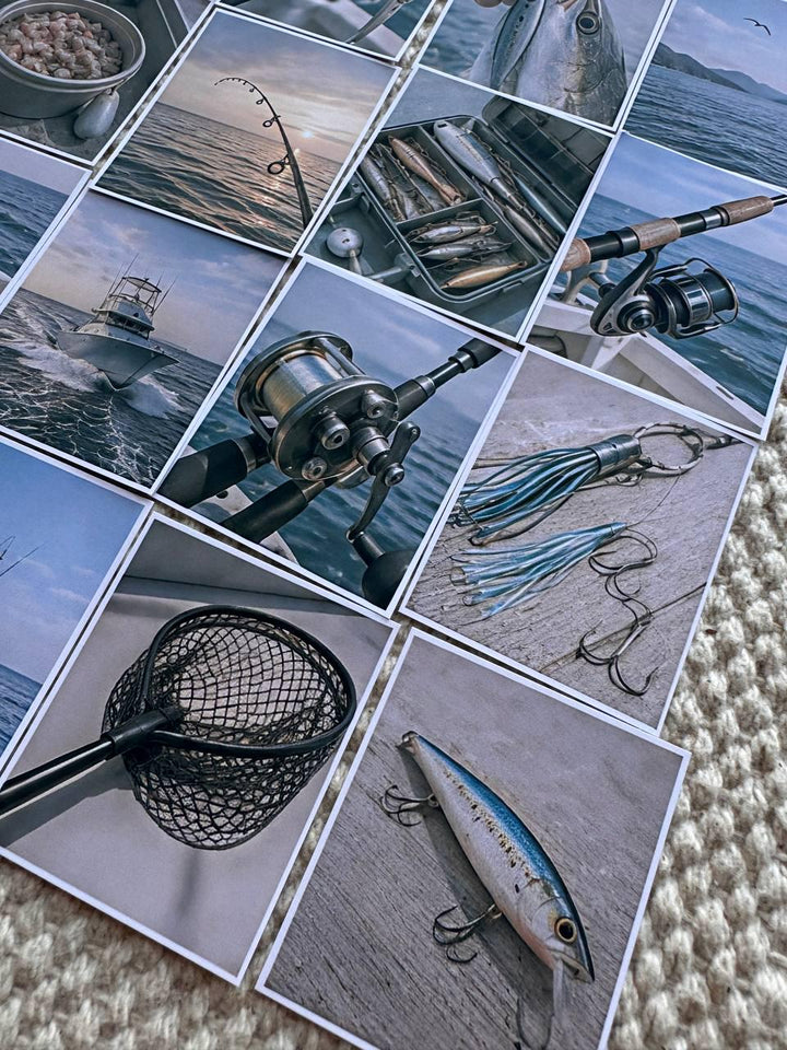 Set of 30 Fishing Stickers Set, Vintage Fishing Scrapbook Stickers, Angler Journal Stickers, Nautical Planner, Ocean Fishing Ephemera Pack