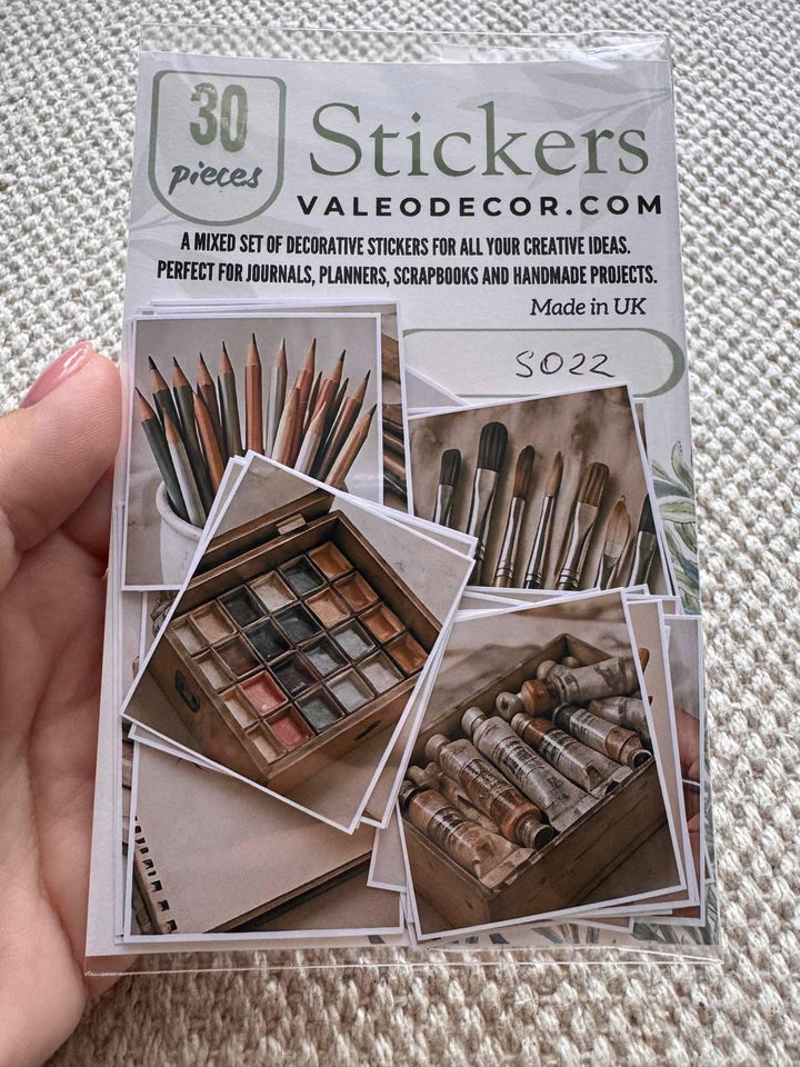 Set of 30 Artist Studio Stickers Set,Vintage Art Supply Stickers,Painting Scrapbook Stickers, Creative Journal,Watercolour Art Ephemera Pack