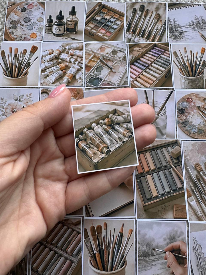 Set of 30 Artist Studio Stickers Set,Vintage Art Supply Stickers,Painting Scrapbook Stickers, Creative Journal,Watercolour Art Ephemera Pack