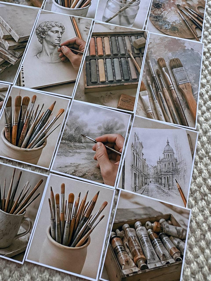 Set of 30 Artist Studio Stickers Set,Vintage Art Supply Stickers,Painting Scrapbook Stickers, Creative Journal,Watercolour Art Ephemera Pack