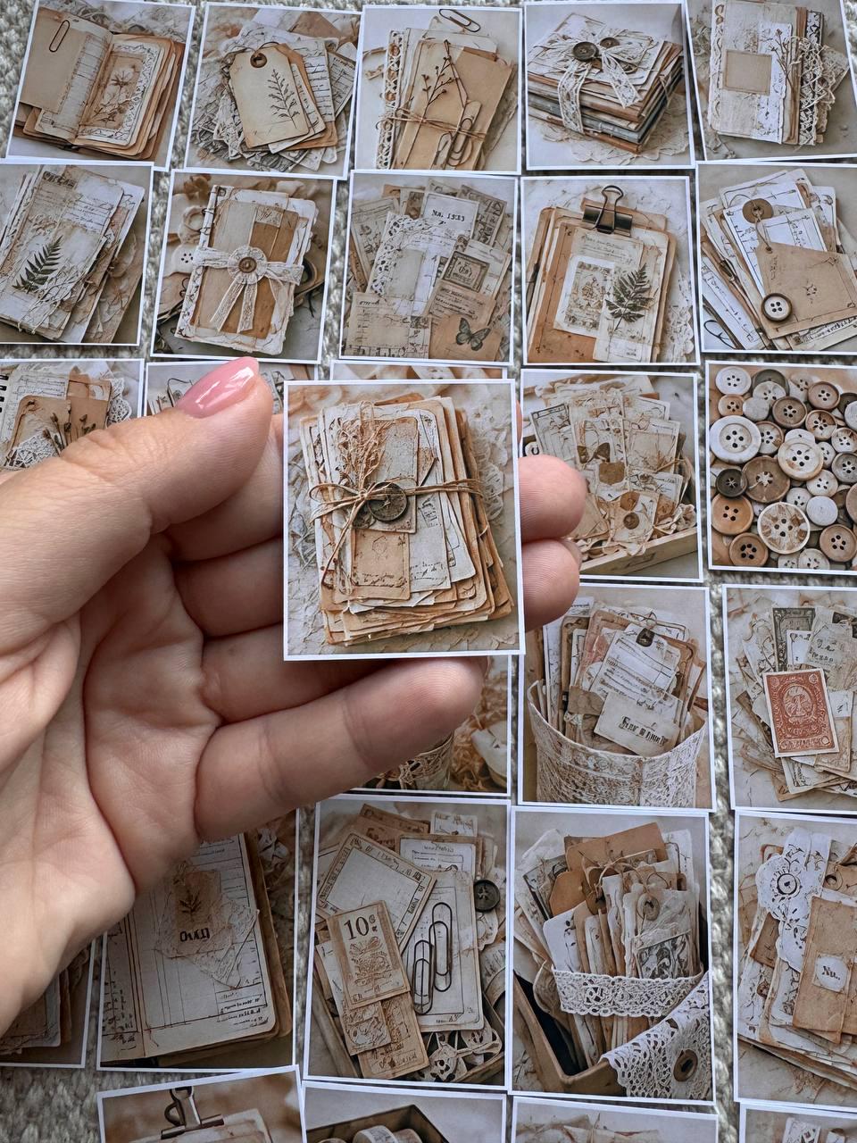 Set of 30 Vintage Junk Journal Stickers Set, Beige Ephemera Scrapbook Stickers, Neutral Journal, Antique Paper Craft, Cottagecore Ephemera
