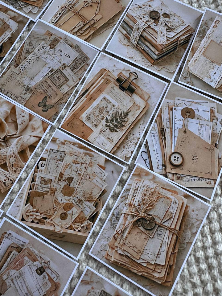 Set of 30 Vintage Junk Journal Stickers Set, Beige Ephemera Scrapbook Stickers, Neutral Journal, Antique Paper Craft, Cottagecore Ephemera