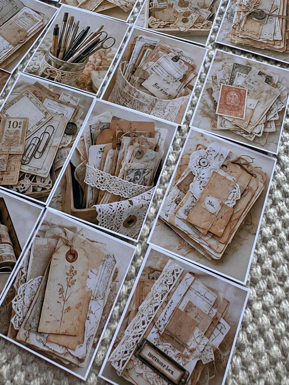 Set of 30 Vintage Junk Journal Stickers Set, Beige Ephemera Scrapbook Stickers, Neutral Journal, Antique Paper Craft, Cottagecore Ephemera
