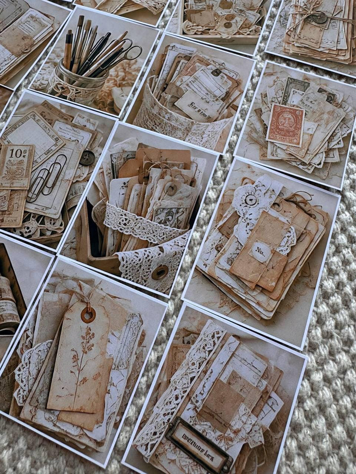 Set of 30 Vintage Junk Journal Stickers Set, Beige Ephemera Scrapbook Stickers, Neutral Journal, Antique Paper Craft, Cottagecore Ephemera