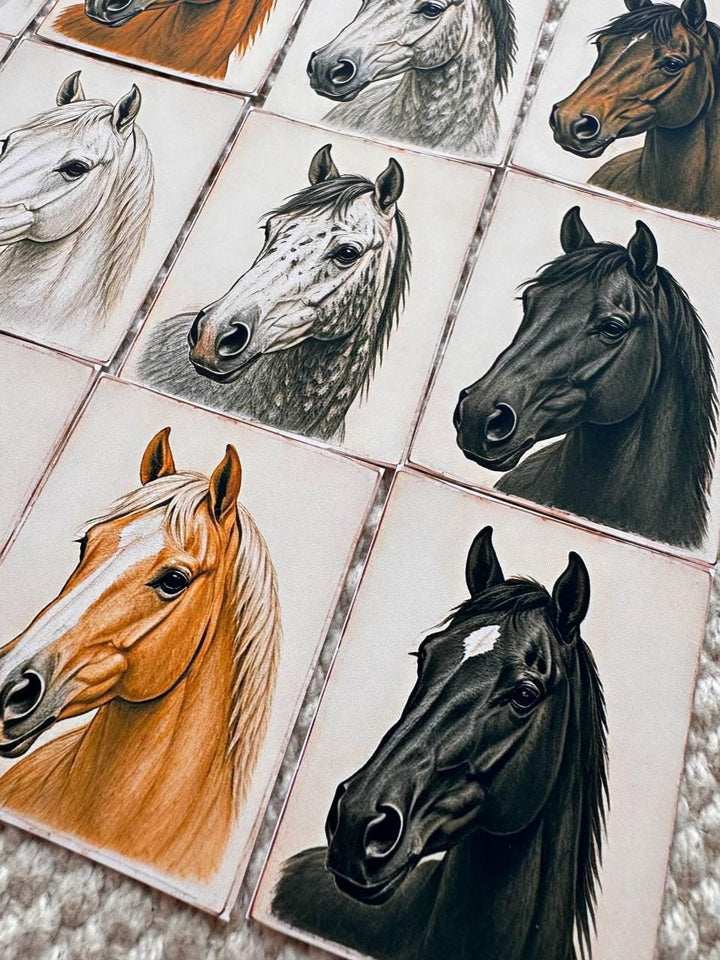 Set of 30 Horse Stickers Set, Vintage Horse Portrait Stickers, Equestrian Scrapbook Stickers, Horse Lover Journal Stickers, Farmhouse Animal