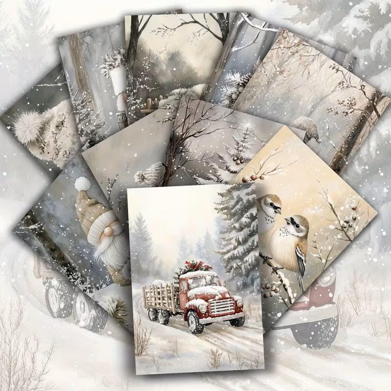 Set of 20 Winter Journal Cards, Christmas Ephemera Pack, Neutral Winter Scrapbook Cards, Snowy Animal Junk Journal Kit, Cottagecore Winter