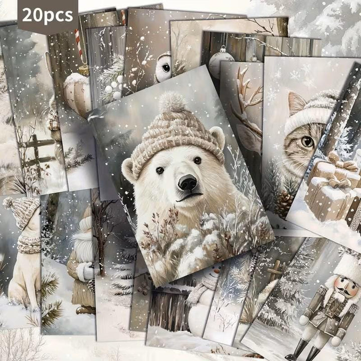 Set of 20 Winter Journal Cards, Christmas Ephemera Pack, Neutral Winter Scrapbook Cards, Snowy Animal Junk Journal Kit, Cottagecore Winter