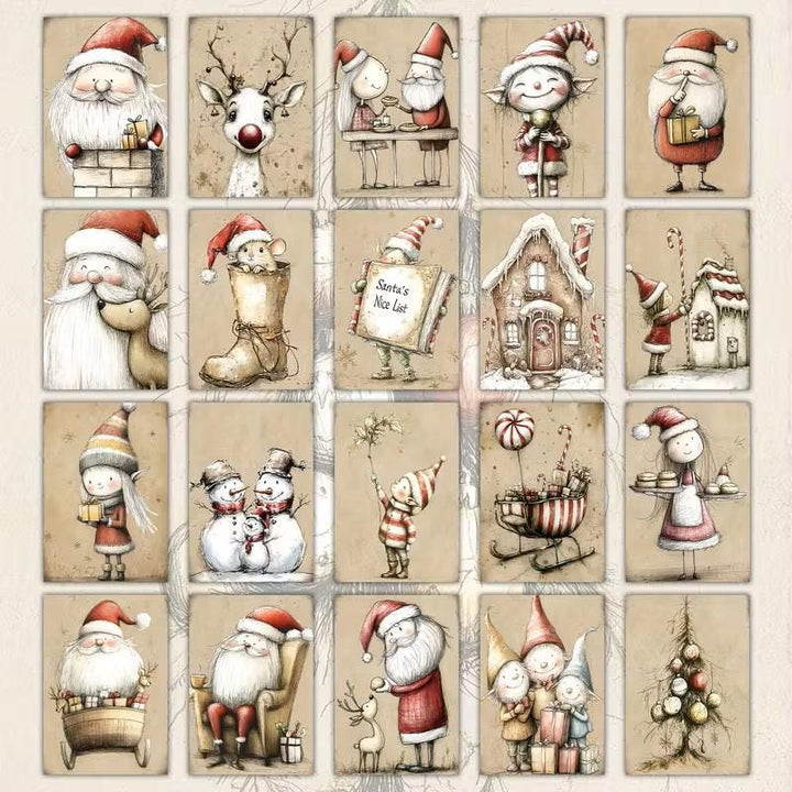 Set of 20 Cute Nordic Christmas Journal Cards, Scandinavian Xmas Ephemera Set, Whimsical Santa Scrapbook Cards, Cozy Winter Junk Journal Kit