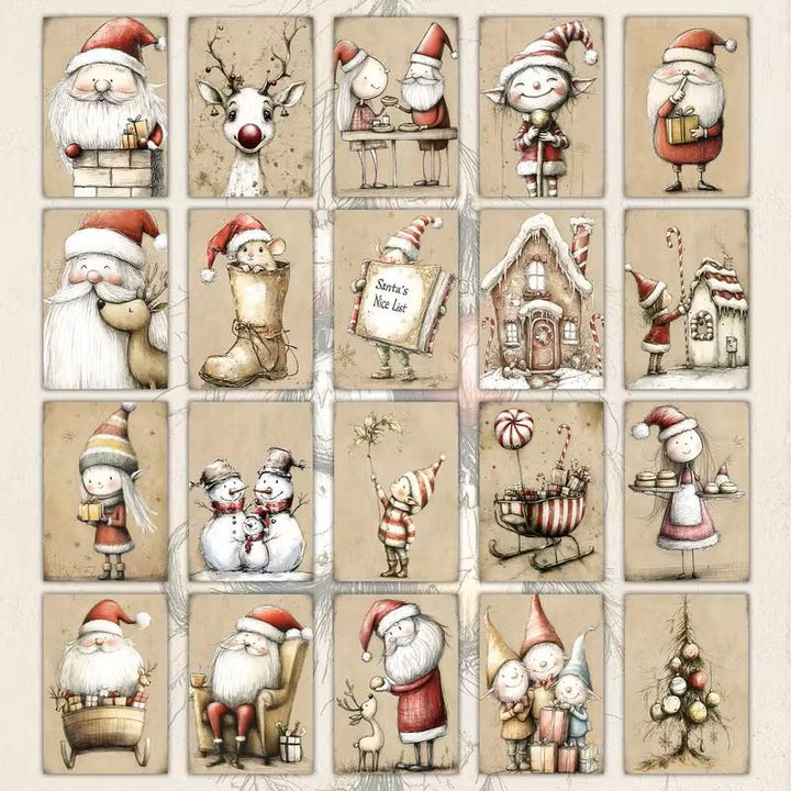 Set of 20 Cute Nordic Christmas Journal Cards, Scandinavian Xmas Ephemera Set, Whimsical Santa Scrapbook Cards, Cozy Winter Junk Journal Kit