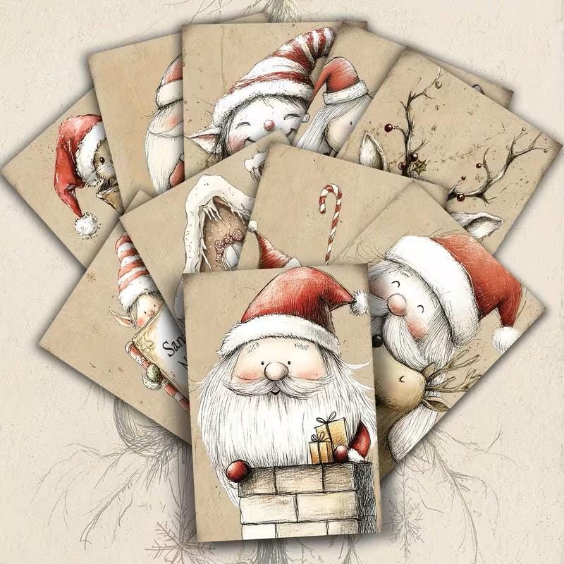 Set of 20 Cute Nordic Christmas Journal Cards, Scandinavian Xmas Ephemera Set, Whimsical Santa Scrapbook Cards, Cozy Winter Junk Journal Kit
