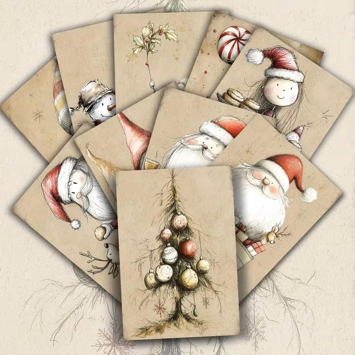 Set of 20 Cute Nordic Christmas Journal Cards, Scandinavian Xmas Ephemera Set, Whimsical Santa Scrapbook Cards, Cozy Winter Junk Journal Kit