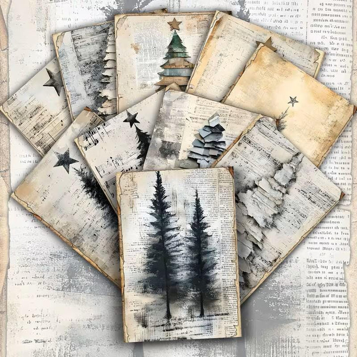 Set of 20 Vintage Christmas Tree Journal Cards, Neutral Winter Ephemera Pack,Rustic Holiday Junk Journal Cards,Farmhouse Christmas Scrapbook