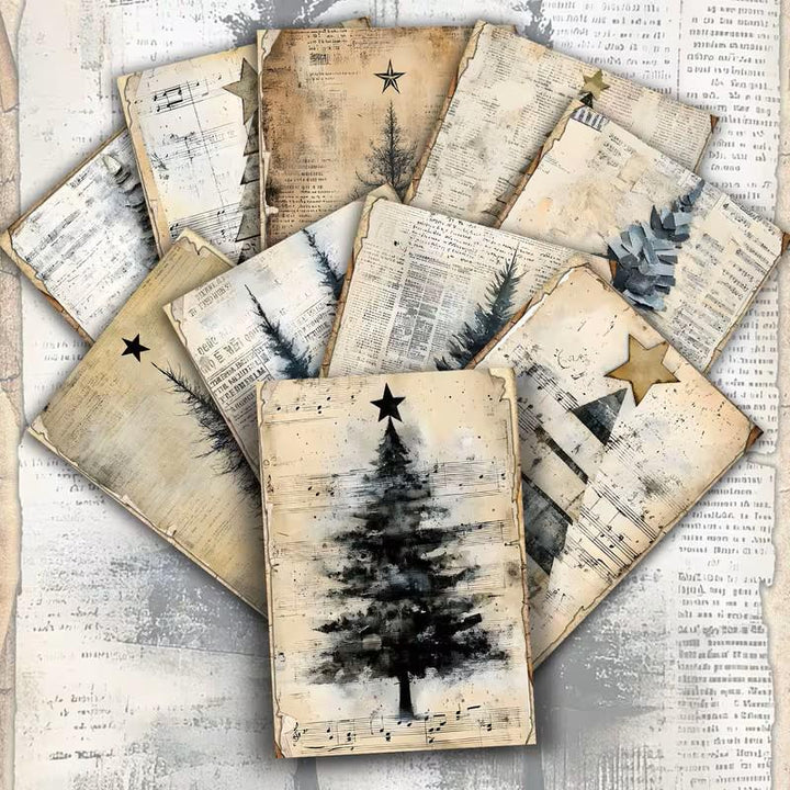 Set of 20 Vintage Christmas Tree Journal Cards, Neutral Winter Ephemera Pack,Rustic Holiday Junk Journal Cards,Farmhouse Christmas Scrapbook