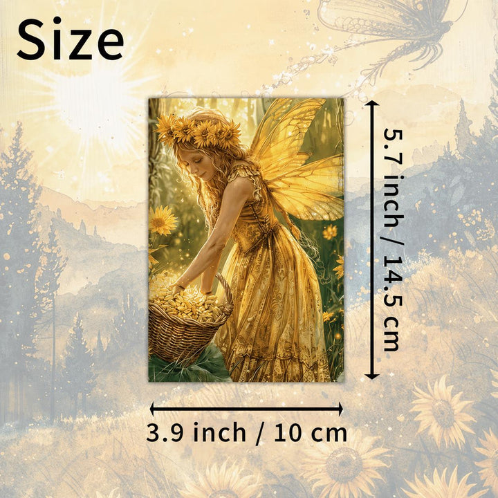 Set of 20 Sunflower Fairy Journal Cards, Fantasy Ephemera Pack, Cottagecore Fairy Art, Whimsical Junk Journal Supplies, Enchanted Sunflower