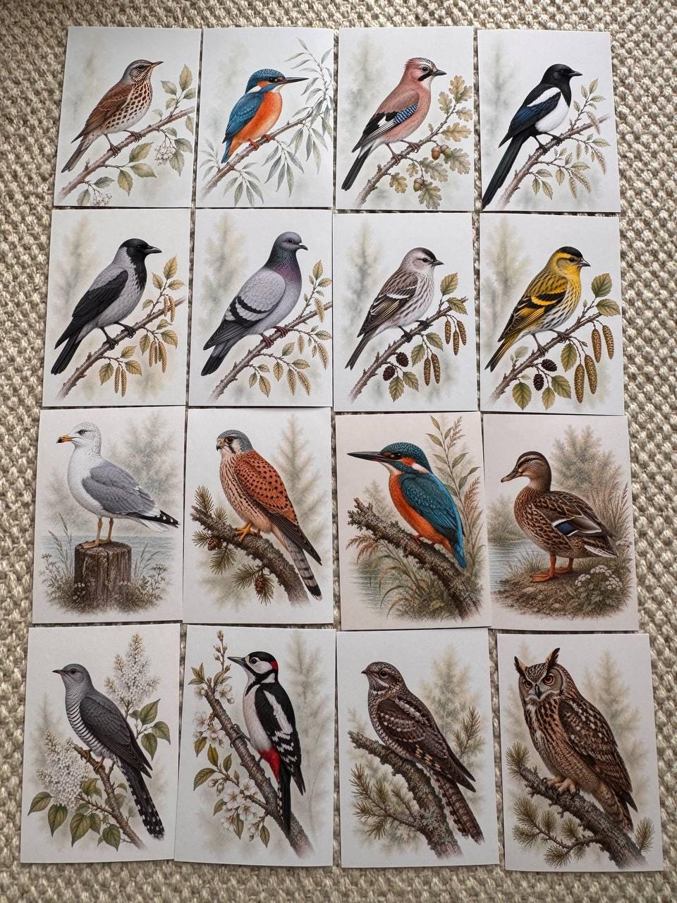 Vintage Bird Stickers Set of 16, British Wildlife Birds, Nature Journal Stickers, Birdwatching Ephemera, UK Handmade