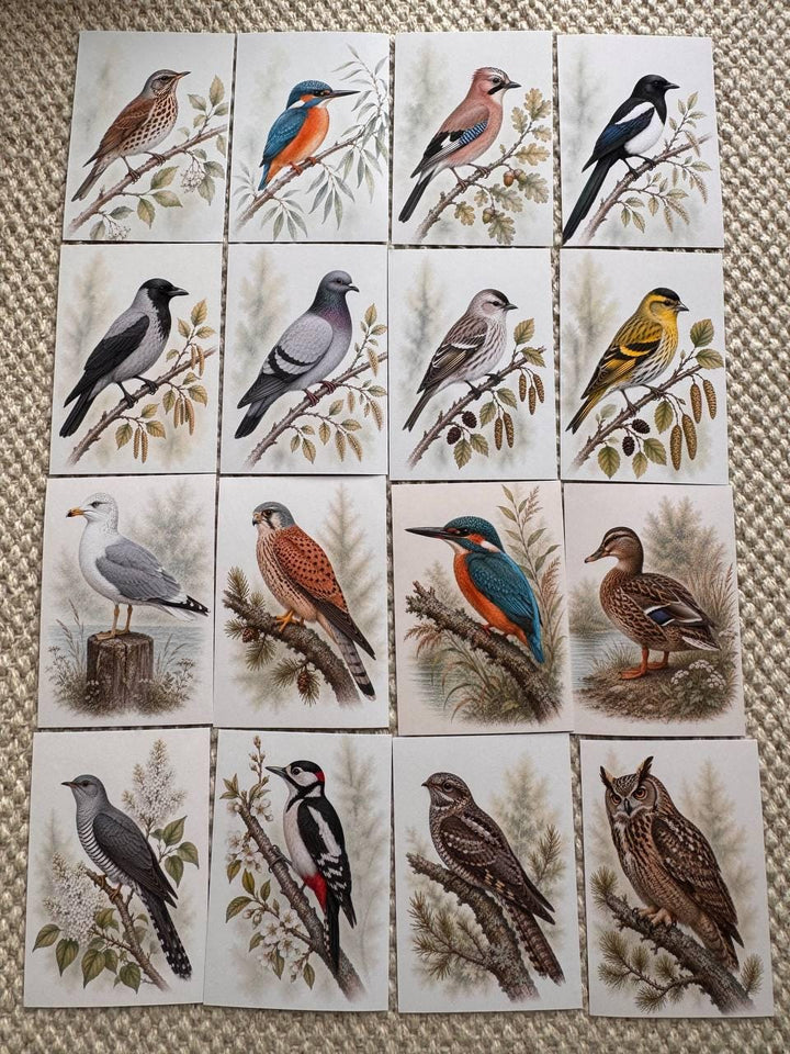 Vintage Bird Stickers Set of 16, British Wildlife Birds, Nature Journal Stickers, Birdwatching Ephemera, UK Handmade