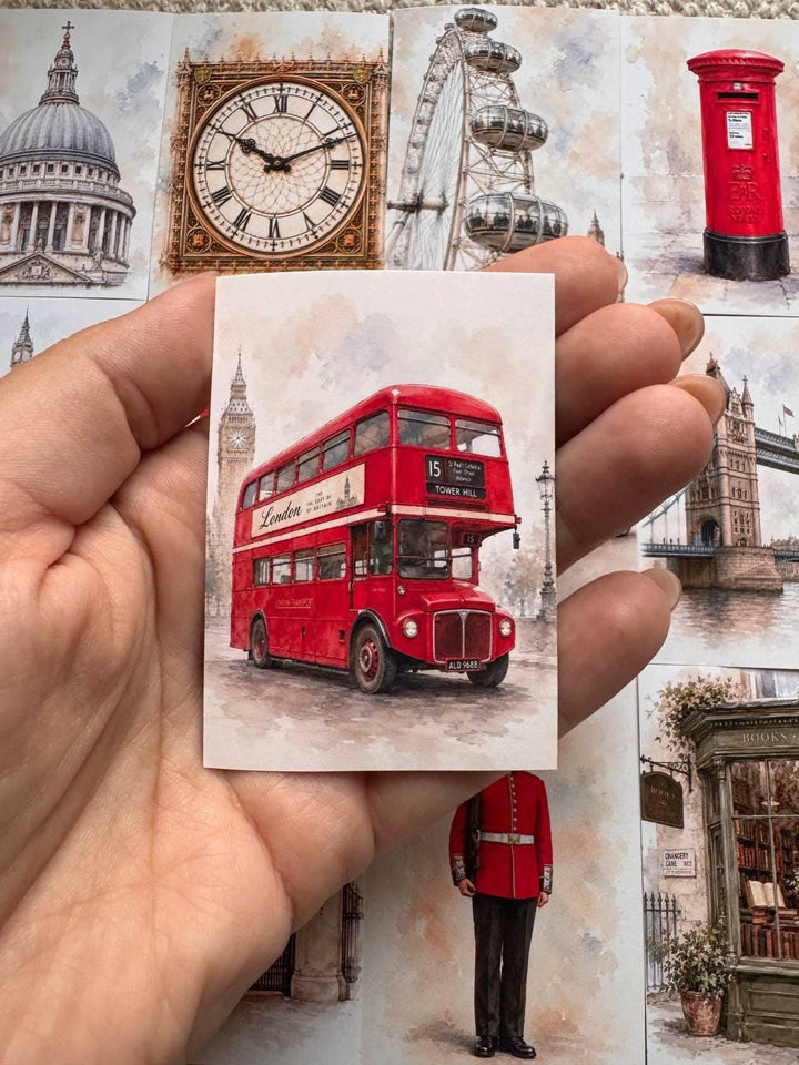 London Stickers Set of 16, Vintage London Ephemera, British Landmarks Stickers, Travel Journal Decor, UK Handmade