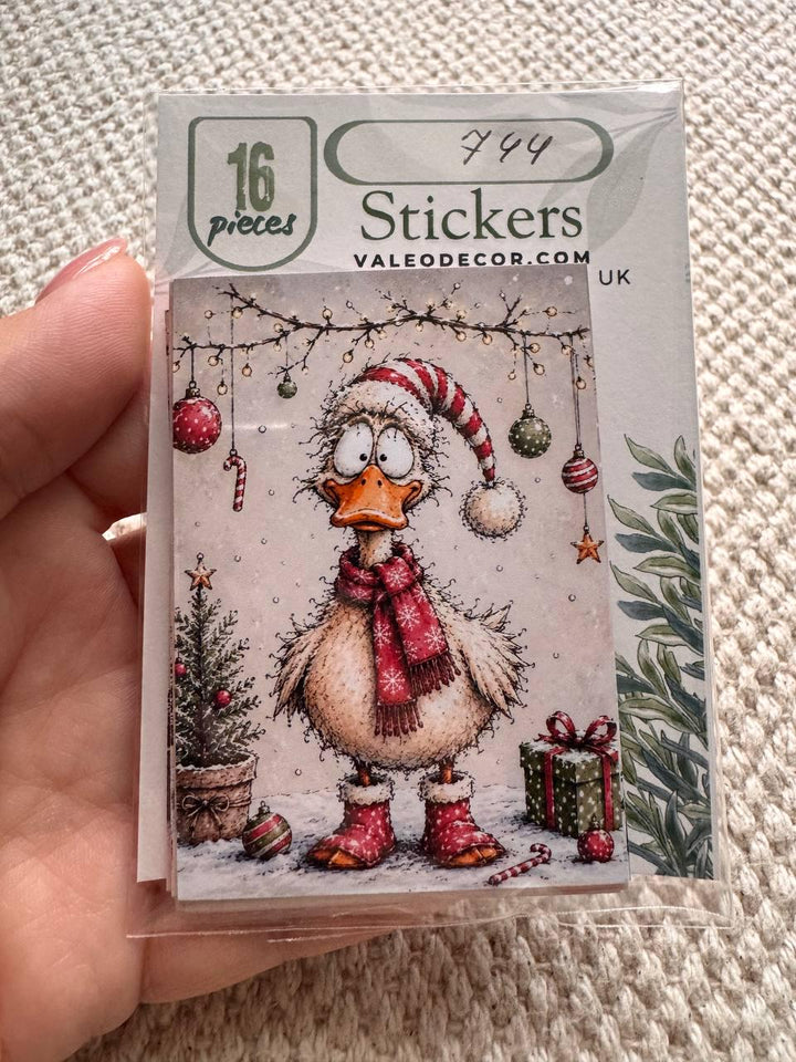 Funny Christmas Animal Stickers Set of 16, Cute Winter Animals, Holiday Journal Stickers, Christmas Scrapbooking, UK Handmade