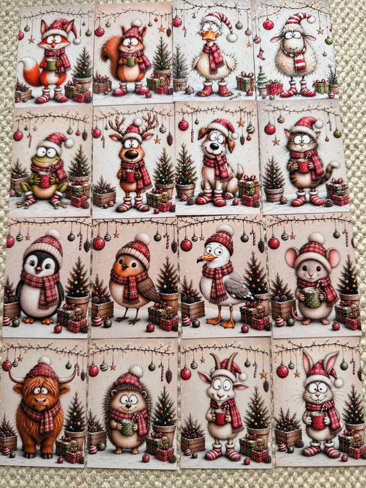 Funny Christmas Animal Stickers Set of 16, Cute Winter Animals, Holiday Journal Stickers, Christmas Scrapbooking, UK Handmade