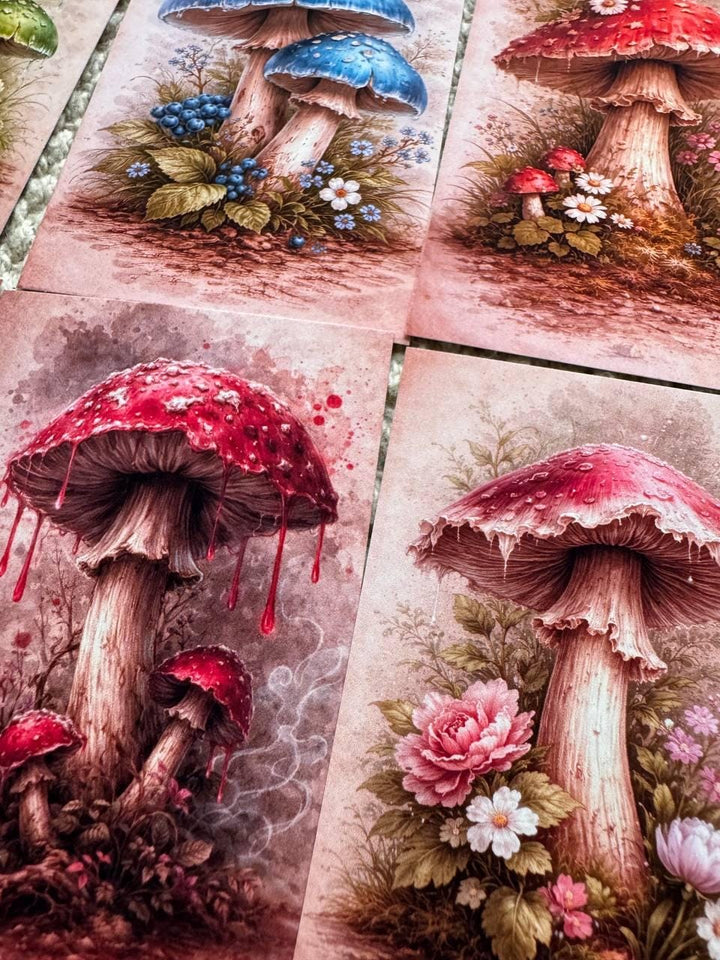 Fantasy Mushroom Stickers Set of 16, Cottagecore Mushroom Art, Woodland Journal Stickers, Fairycore Scrapbooking, UK Handmade/vd-s0010