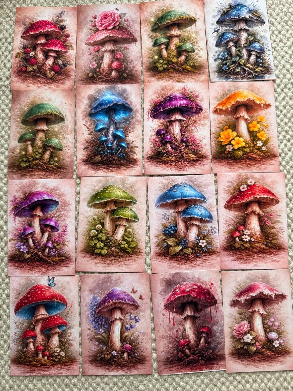Fantasy Mushroom Stickers Set of 16, Cottagecore Mushroom Art, Woodland Journal Stickers, Fairycore Scrapbooking, UK Handmade/vd-s0010